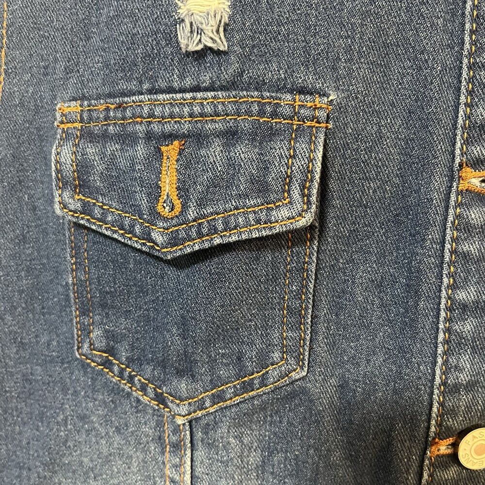 Denim Cut-Off Sleeveless Blue Jean Button Up Shirt Distressed New WITHOUT Tag XL - Picture 2 of 7